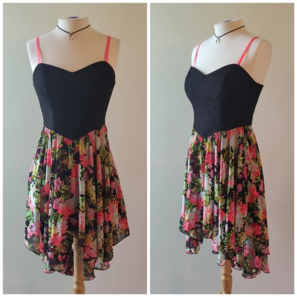 NWOT B Darlin | Black Pink Lace Hi-Low Dress